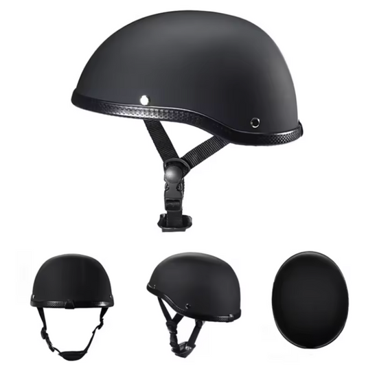 Black motorcycle helmet with various views on a white background
