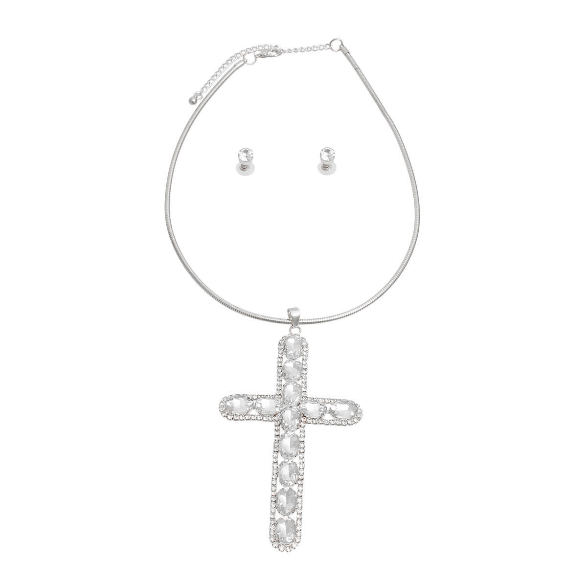 Silver Rigid Collar Elegant Cross Necklace