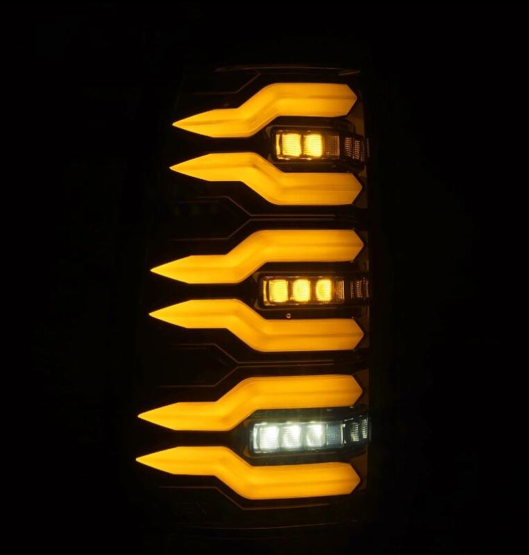 Set of four LED work lights with yellow accents on a black background