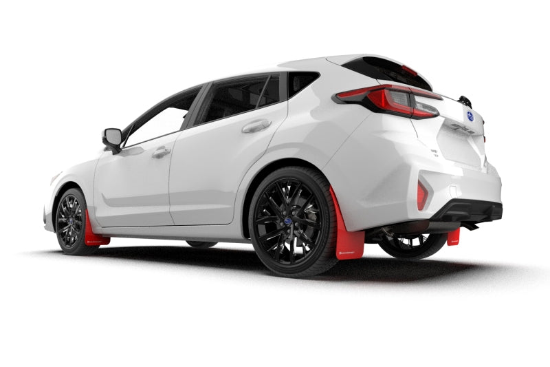 White car with black rims and red accents on a white background
