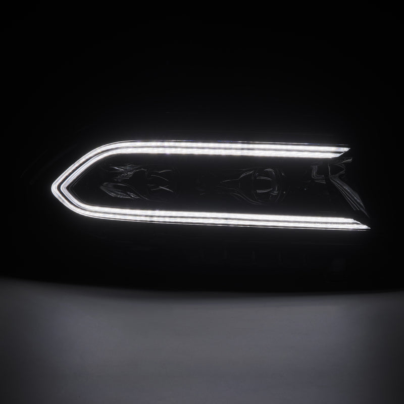 Car headlight with LED strip on a black background