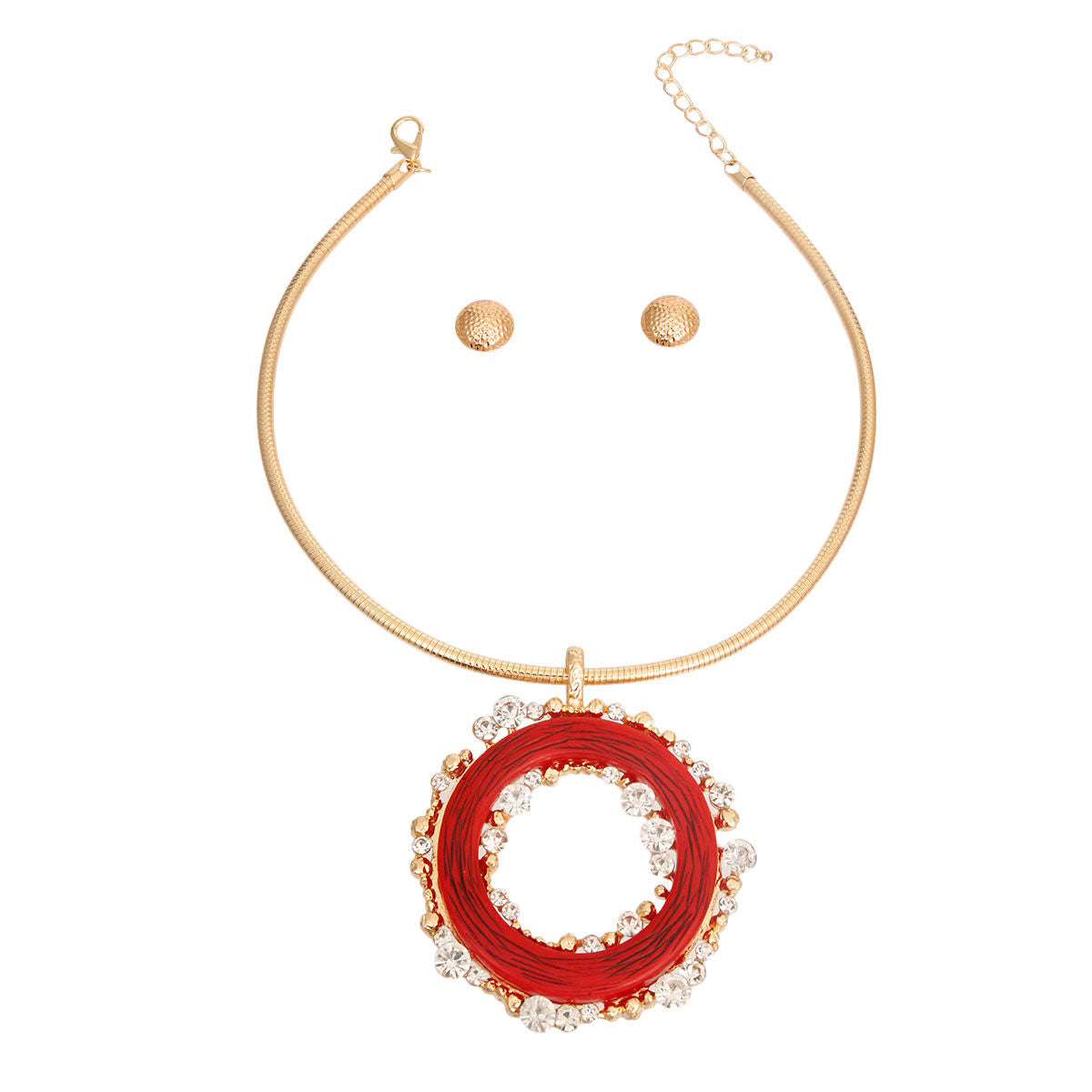 Red Rhinestone Round Pendant