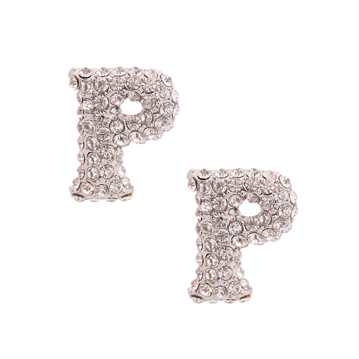 P Rhinestone Silver Studs