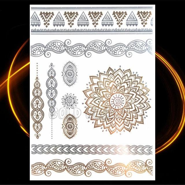 1PC Gold Chain Bracelet Tattoo Sticker Summer Style Fake Jewelry Temporary Tattoo Waterproof Gold Sliver Glitter Body Face Tattoo For Womens