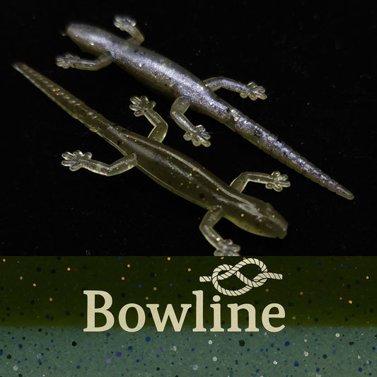 Two transparent lizards on a dark background with 'Bowline' branding.