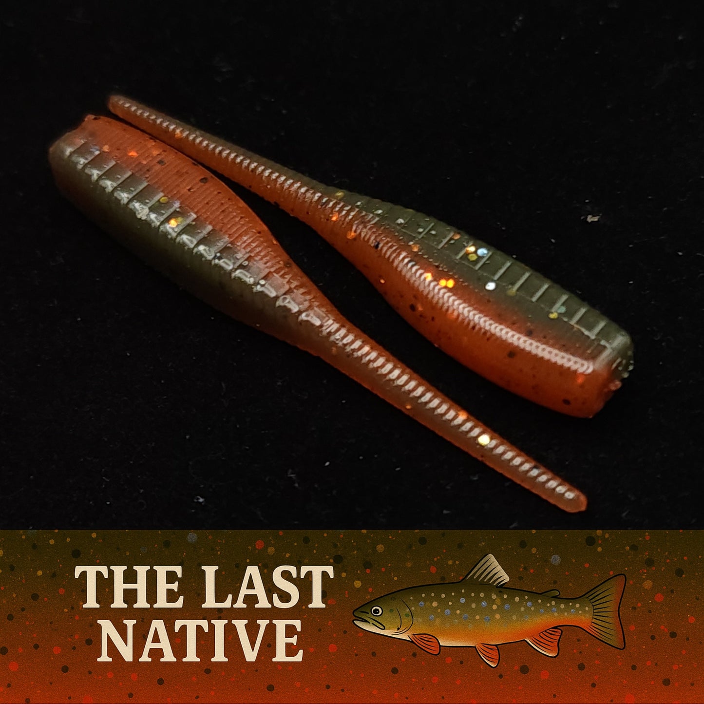 Two red fishing lures on a dark background with 'The Last Native' branding.