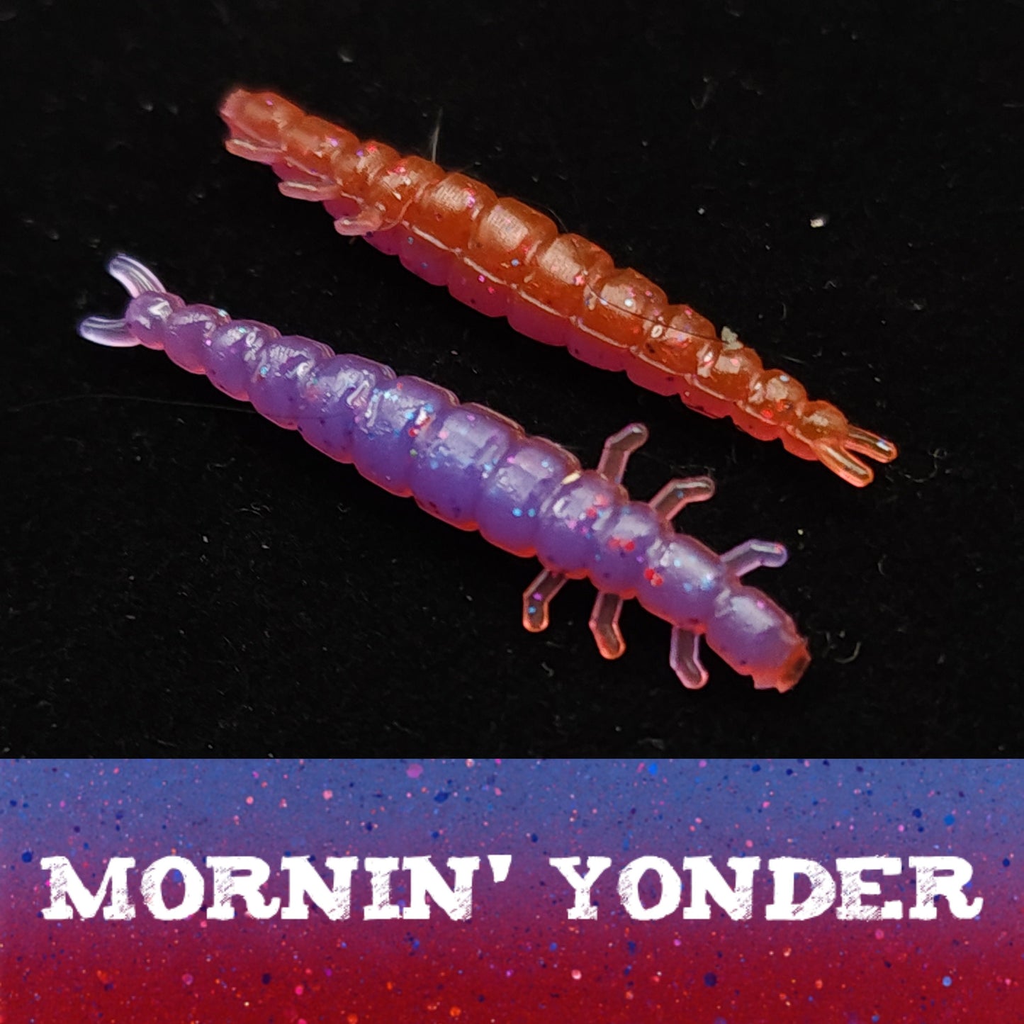 Two colorful fishing lures on a black background with 'Mornin' Yonder' text.