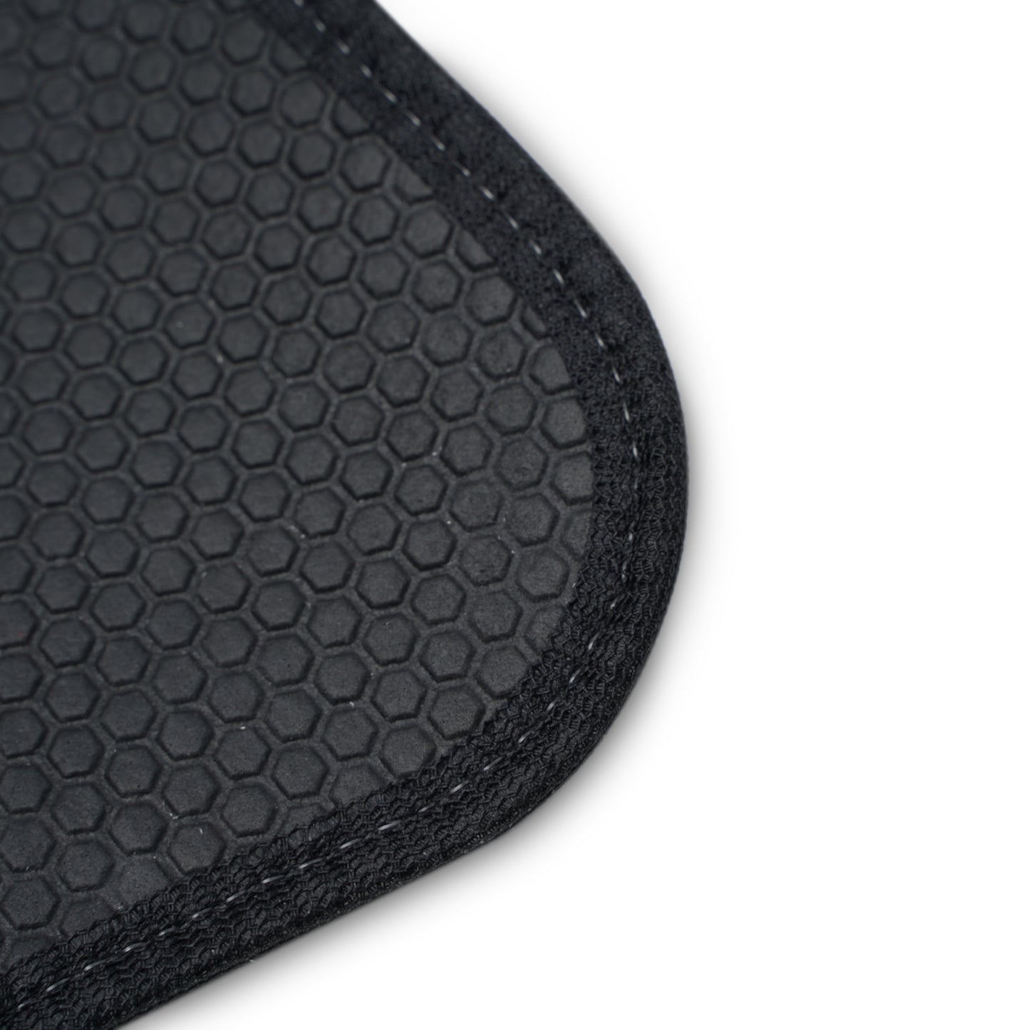 Close-up of a black textured mat on a white background