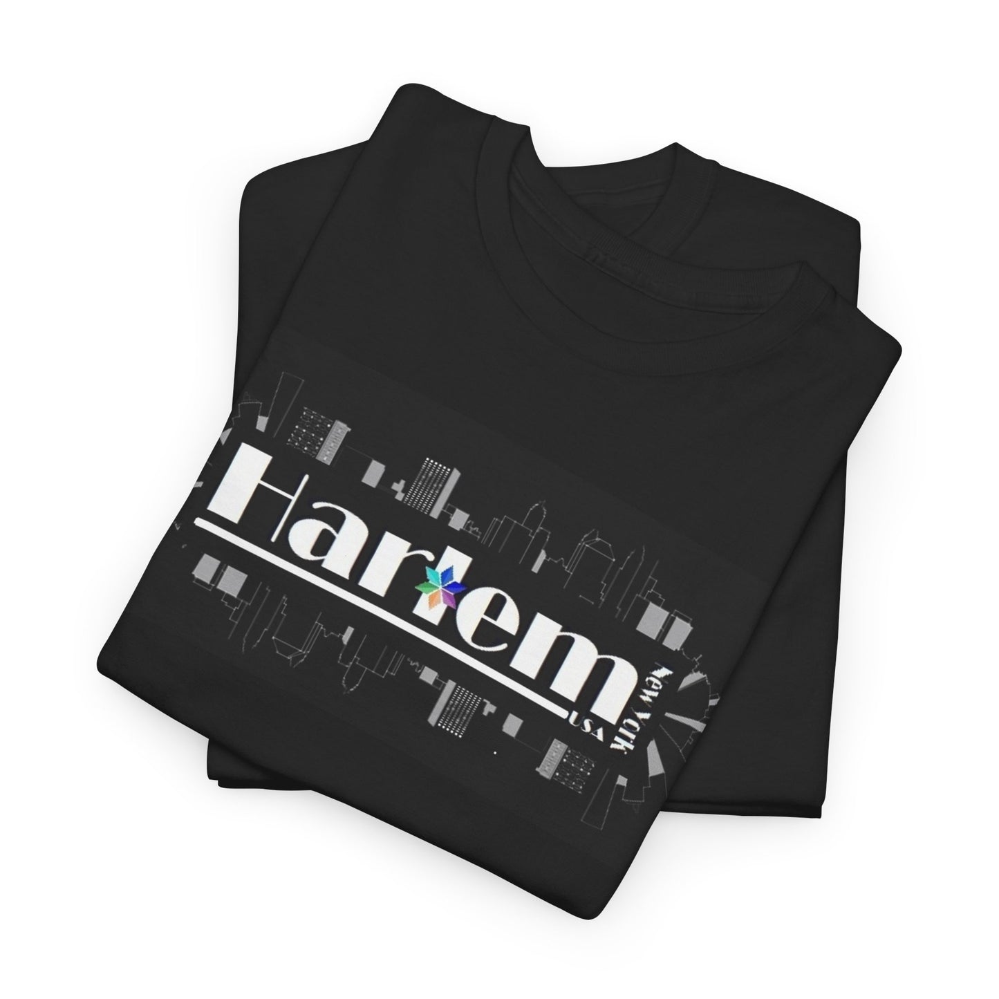 Black Tee Shirt - Harlem New York Unisex Heavy Cotton Tee