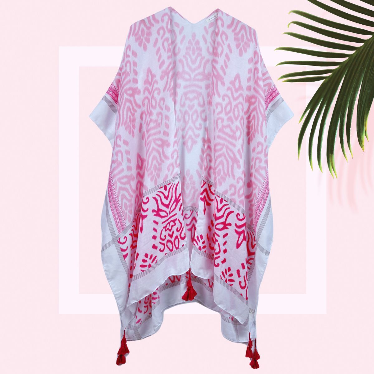 Pink Damask Print Tassel Kimono