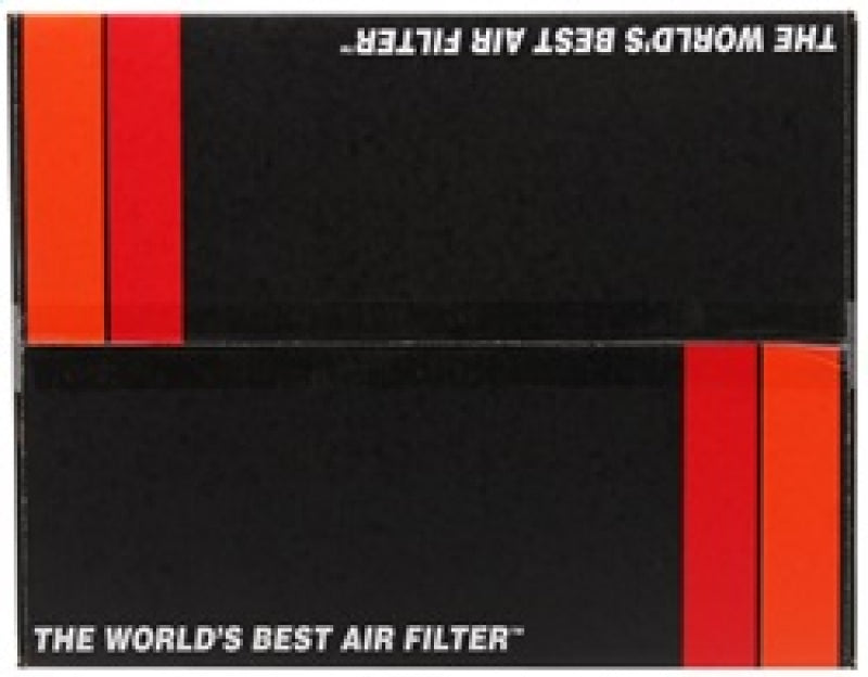 Black air filter with red stripes and text 'The World's Best Air Filter' on a black background