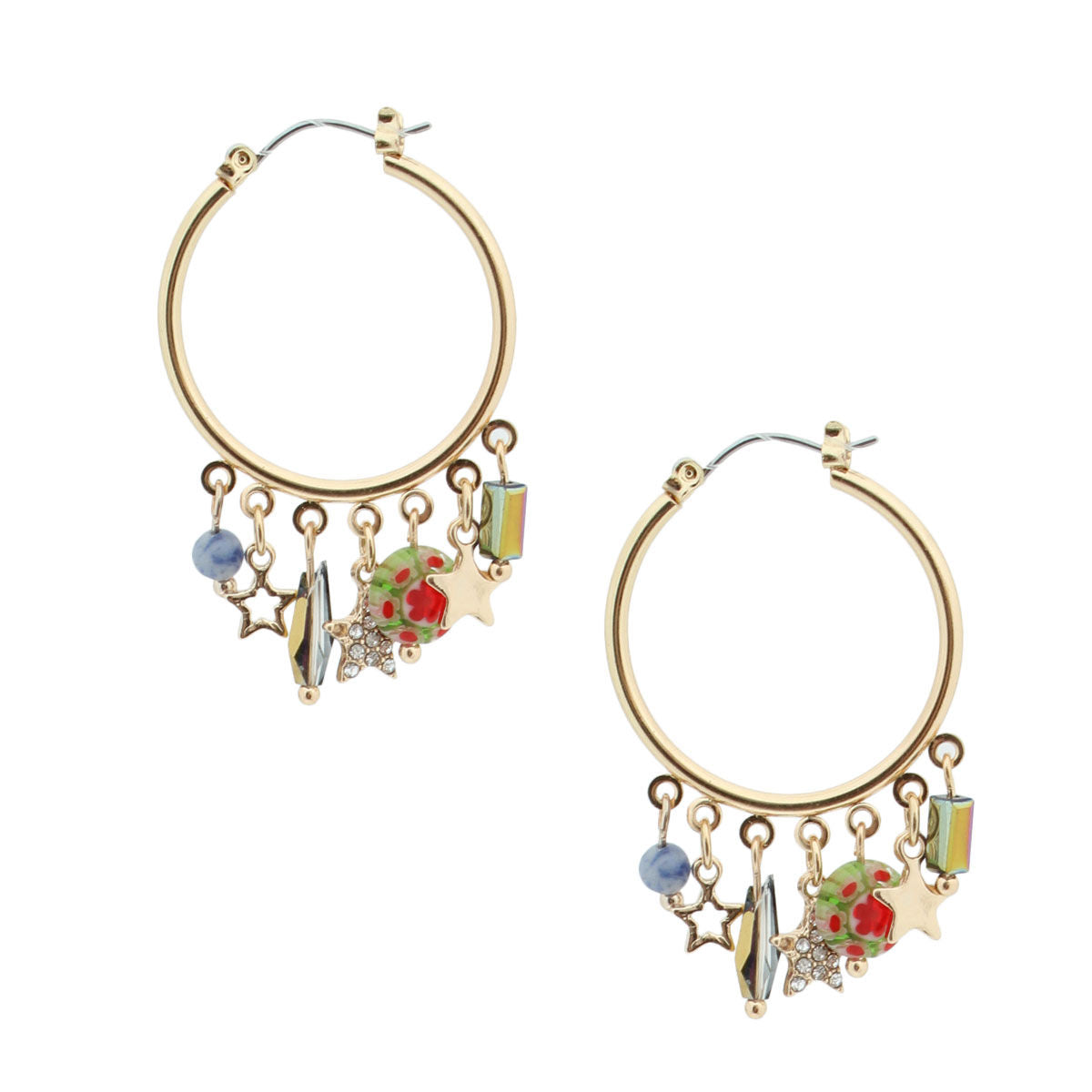 Star Charm Bead Gold Hoops