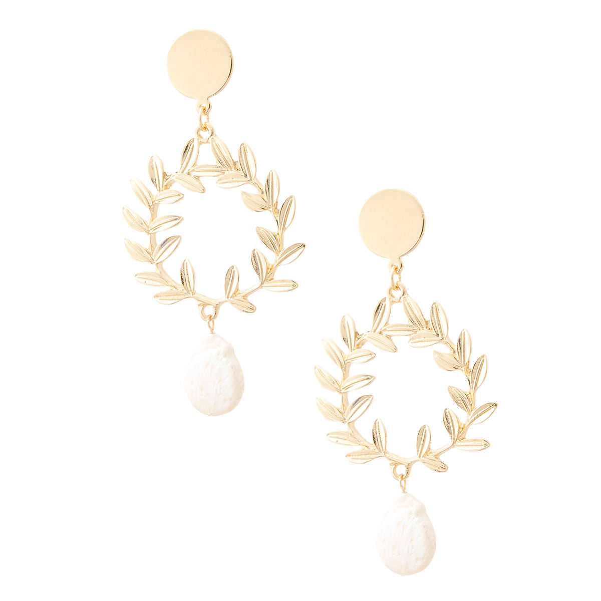 Leaf and Pearl Drop Earrings