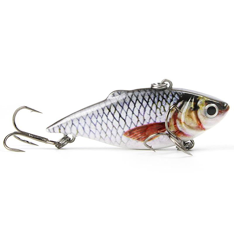 Fishing lure with a detailed fish pattern on a white background