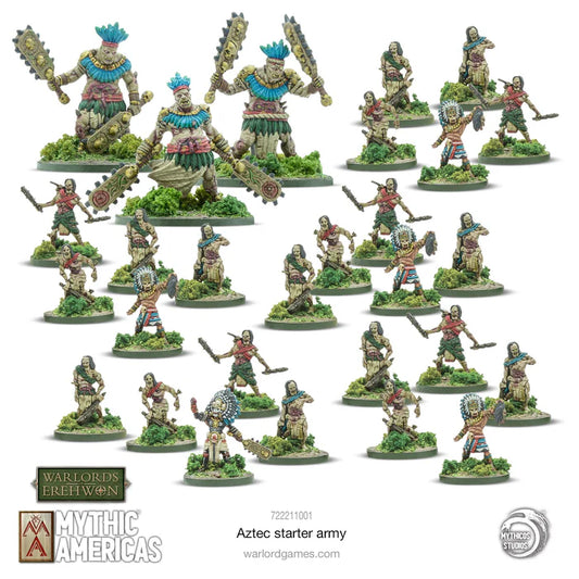 Aztec starter army figurines from Mythic Americas on a white background