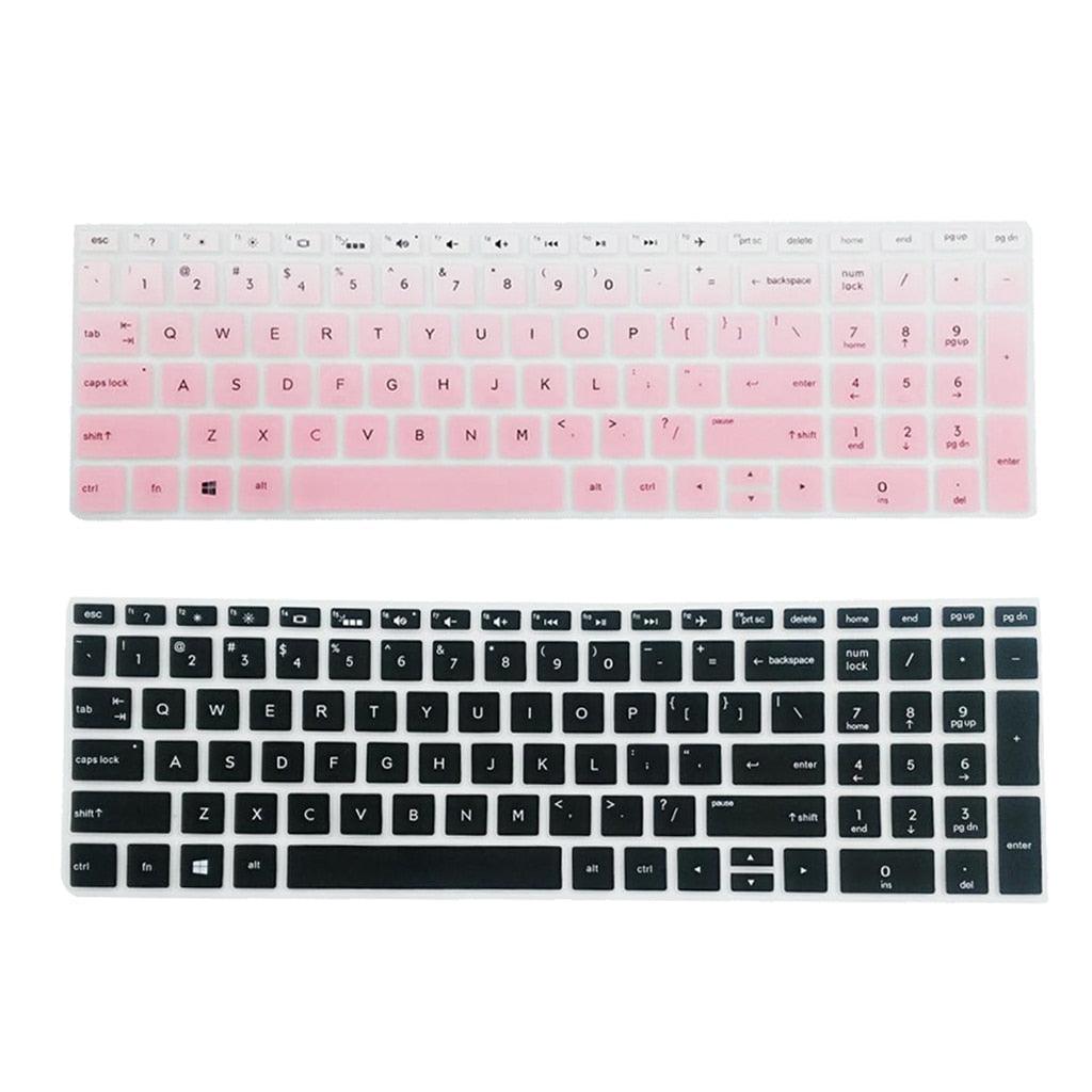 Keyboard with pink and black keyboard cover on a white background