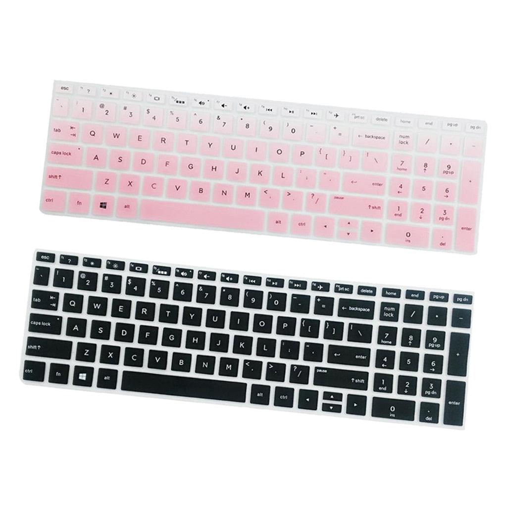 Two keyboard covers, one pink and one black, on a white background