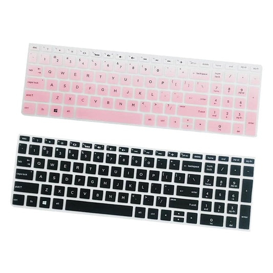 Two keyboard covers, one pink and one black, on a white background