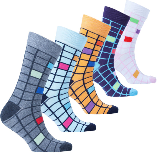 Men's Fashionable Blocks Socks 5 Pack