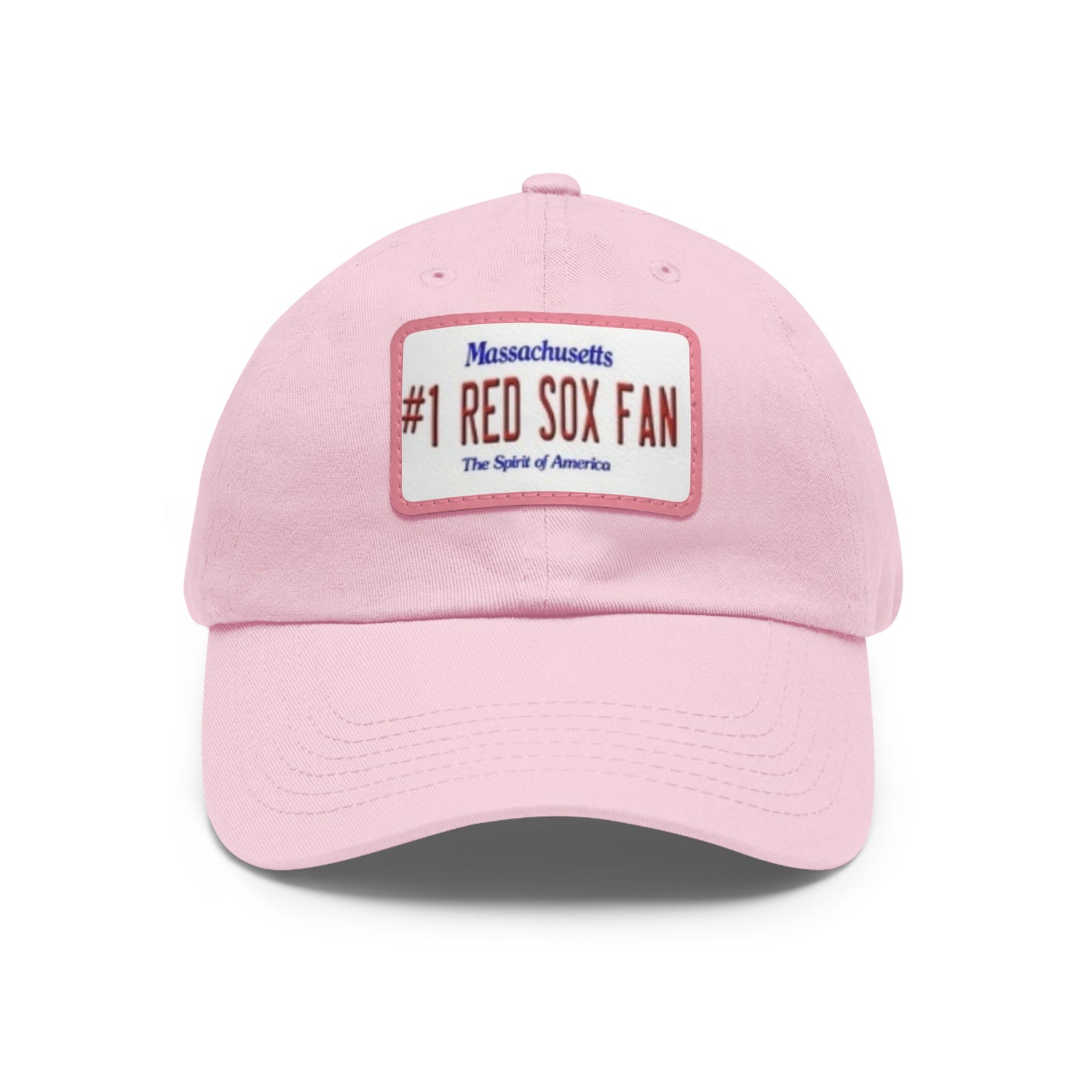 Pink #1 Red Sox Fan Baseball Cap with Rectangular Leather Patch