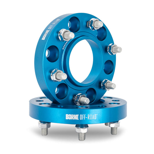 Blue wheel spacer with bolts on a white background, featuring 'Borne Off-Road' branding.