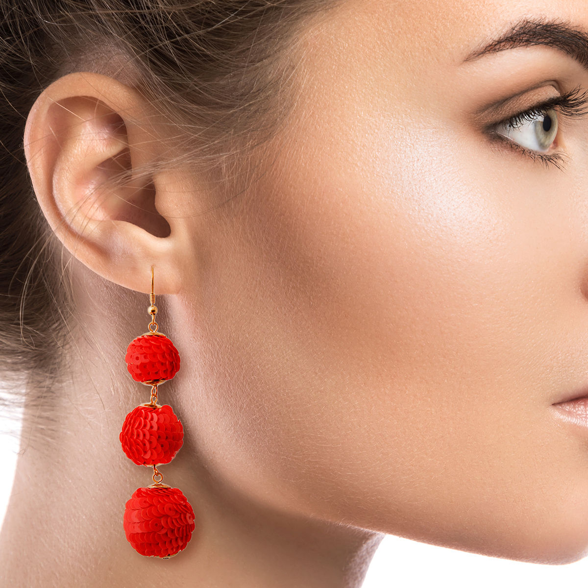 Red Sequin Ball Earrings