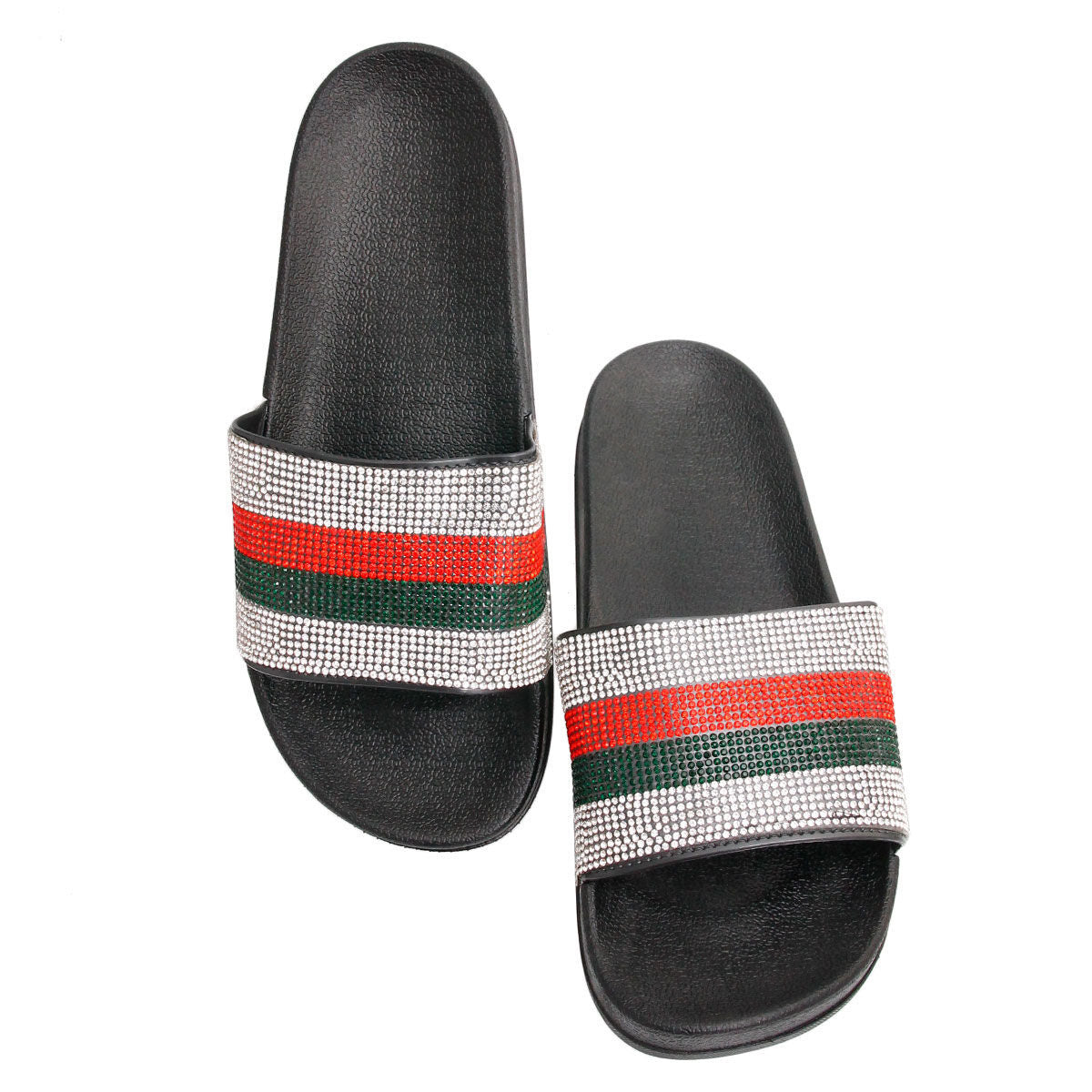 Red and Green Size 10 Designer Black Slides