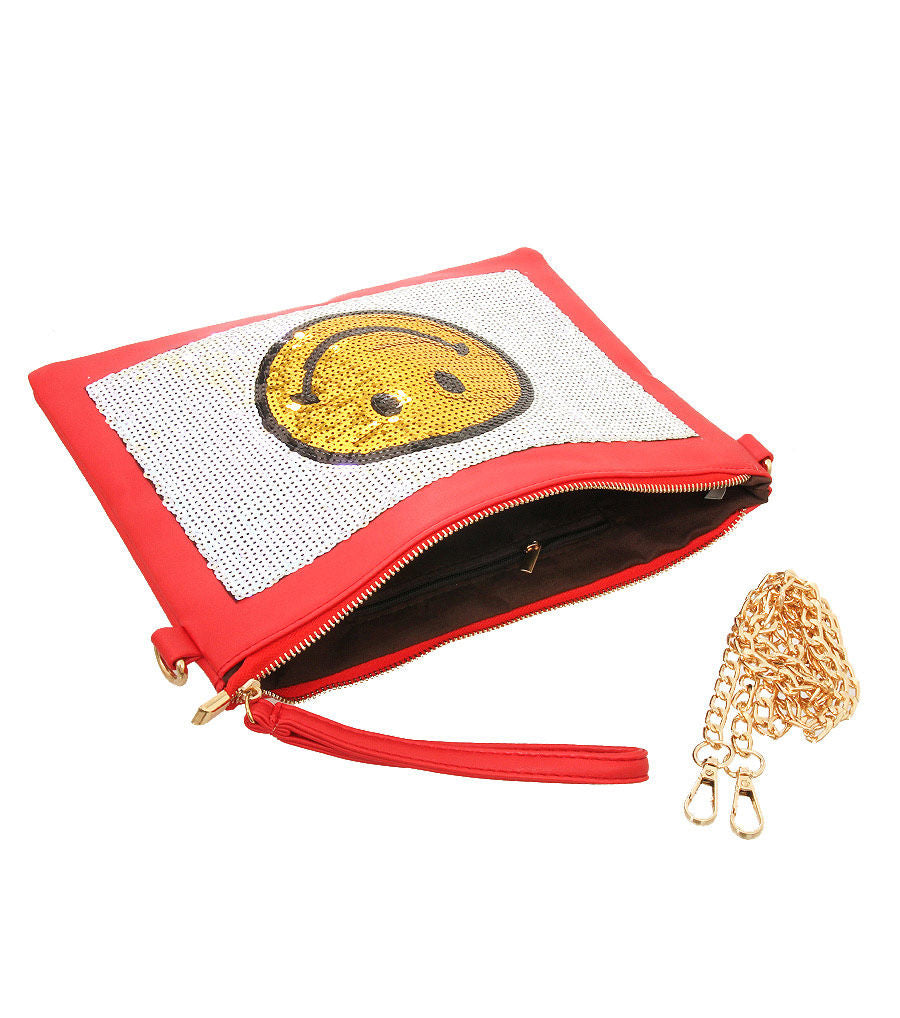 Smile Sequin Red Clutch