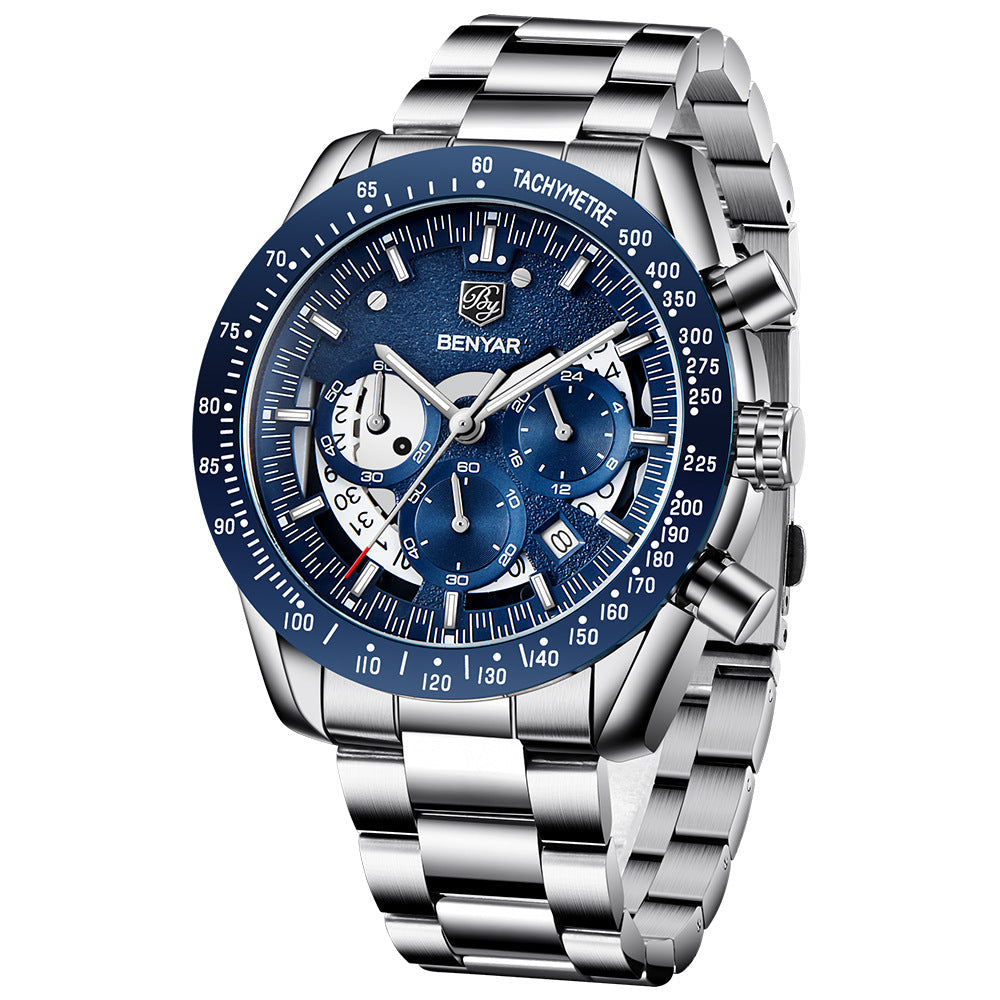 New Men Luxury Watches Leather Strap Waterproof Sport Quartz Chronograph Military Watch Men Clock