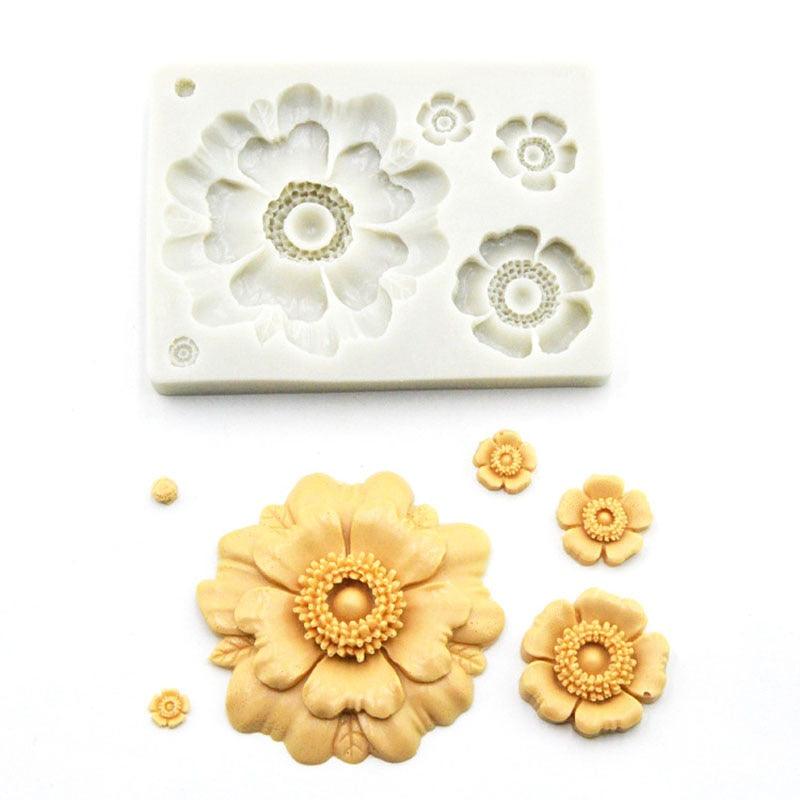 3D Flower Shape Silicone Mold Chocolate Sugar Cookies Chocolate Mould Cake Lace Decoration Clay Mold Kitchen Baking Tool Fondant Molds Mini Flower Mold Non-stick Silicone Molds For Cake Decorating