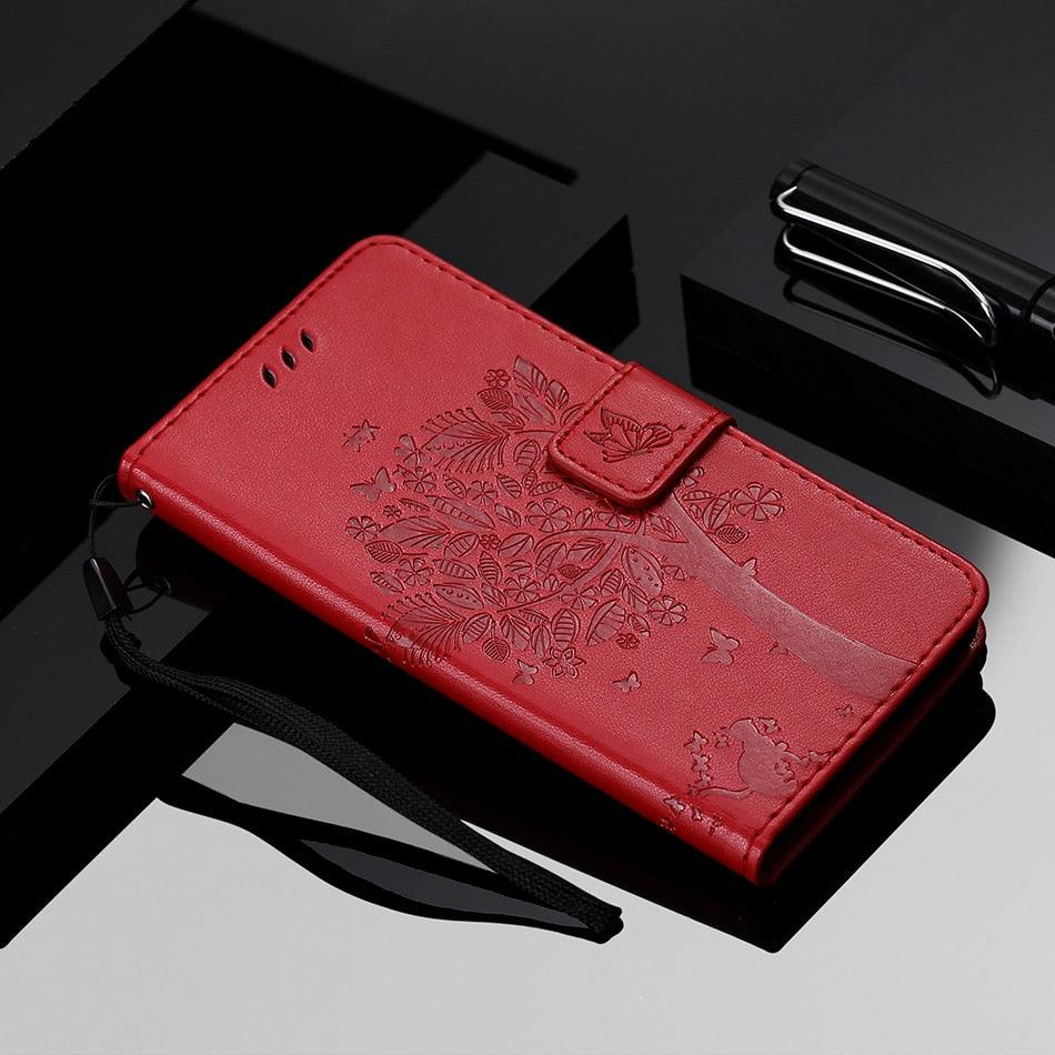 3D Tree Flip Leather Case For iPhone 13 12 Mini Phone Cover PU Leather Wallet Case with Card Holder Kickstand Wrist Strap Flip Cover for iPhone