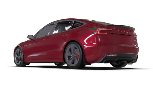 Red electric tesla car on a white background