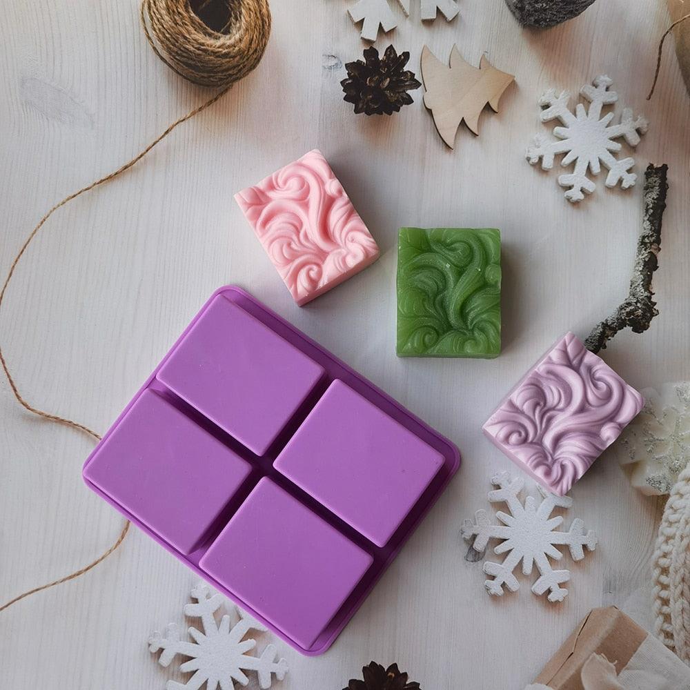 4-Cavity Wavy Flower Silicone Handmade Soap Mold Cake Mold Aromatherapy Plaster Mold Essential Oil Soap Mold 4-Cavity Ocean Wave Soap Mold, Silicone Sea Wave Cake Pan