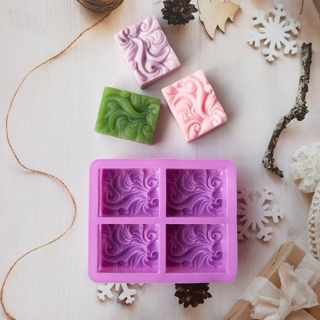 4-Cavity Wavy Flower Silicone Handmade Soap Mold Cake Mold Aromatherapy Plaster Mold Essential Oil Soap Mold 4-Cavity Ocean Wave Soap Mold, Silicone Sea Wave Cake Pan