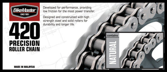 BikeMaster 420 precision roller chain with text on a white background