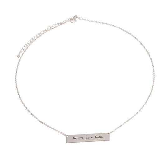 Silver Believe Faith Hope Plate Necklace