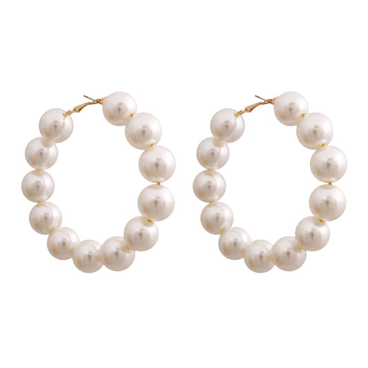Large Cream Pearl Hoop Earrings