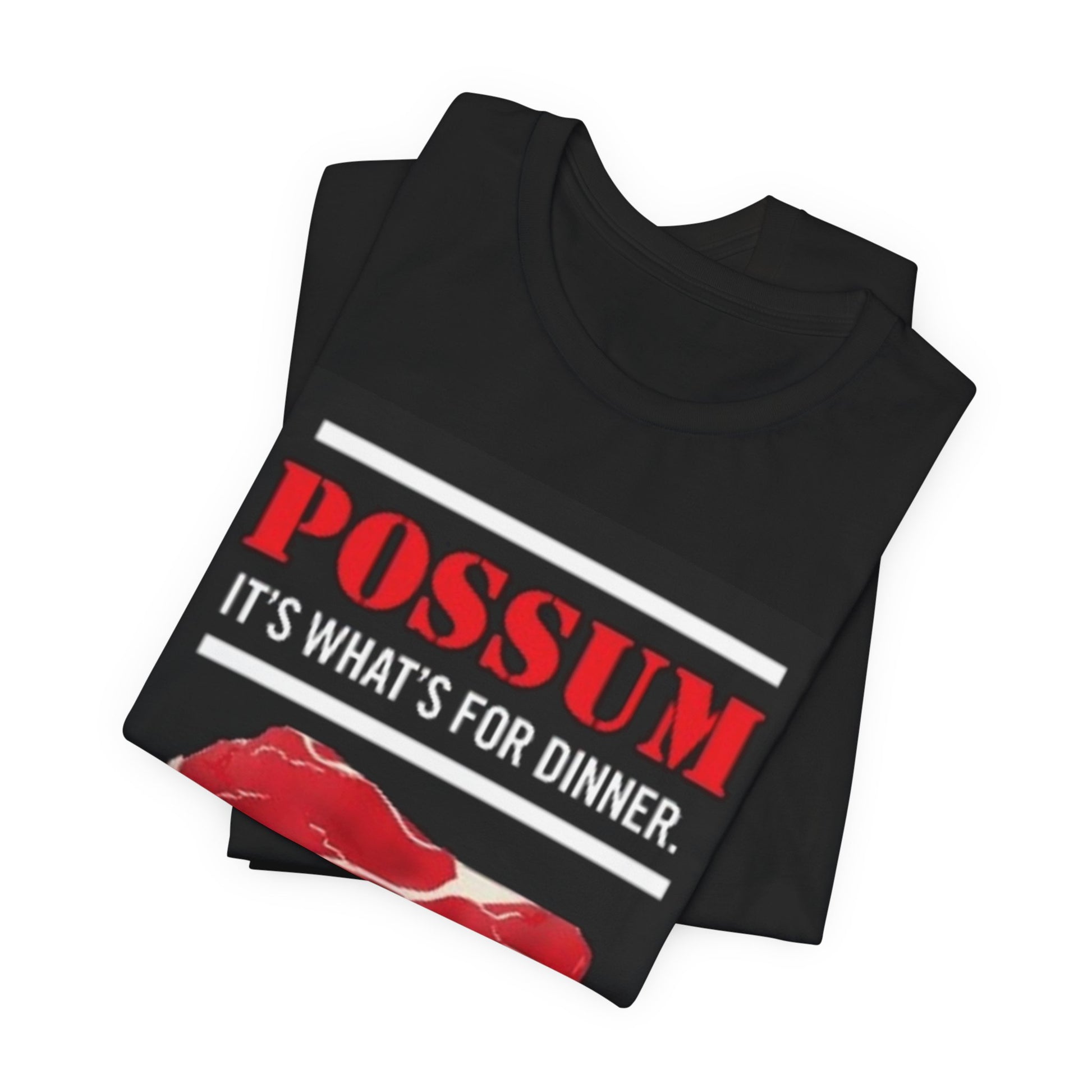 Possum Dinner Black Graphic Tee, Folded