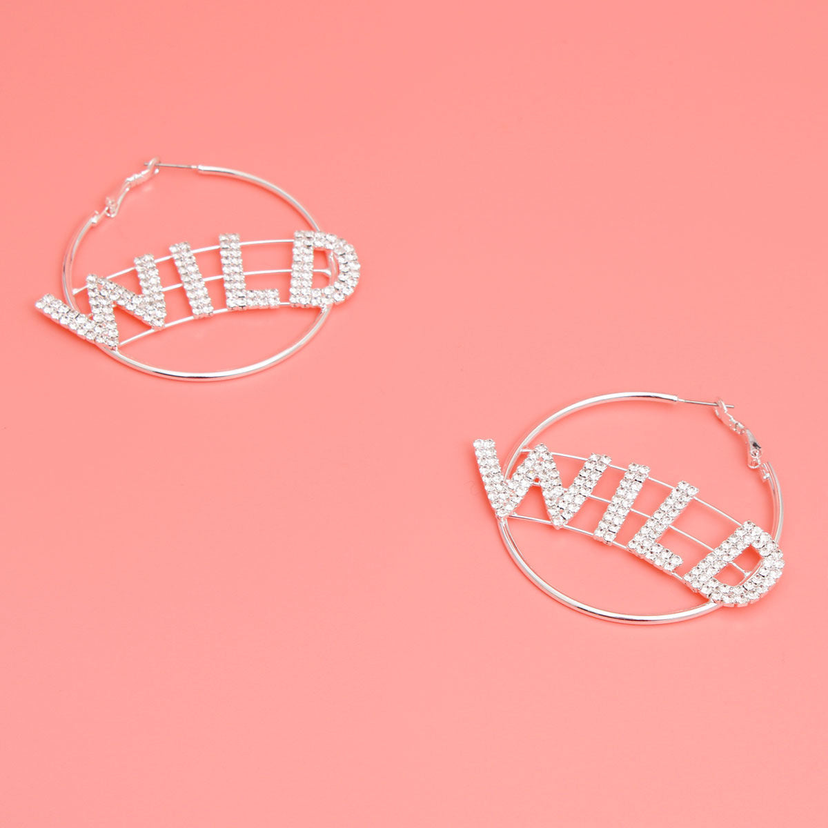 Silver WILD Rhinestone Hoops