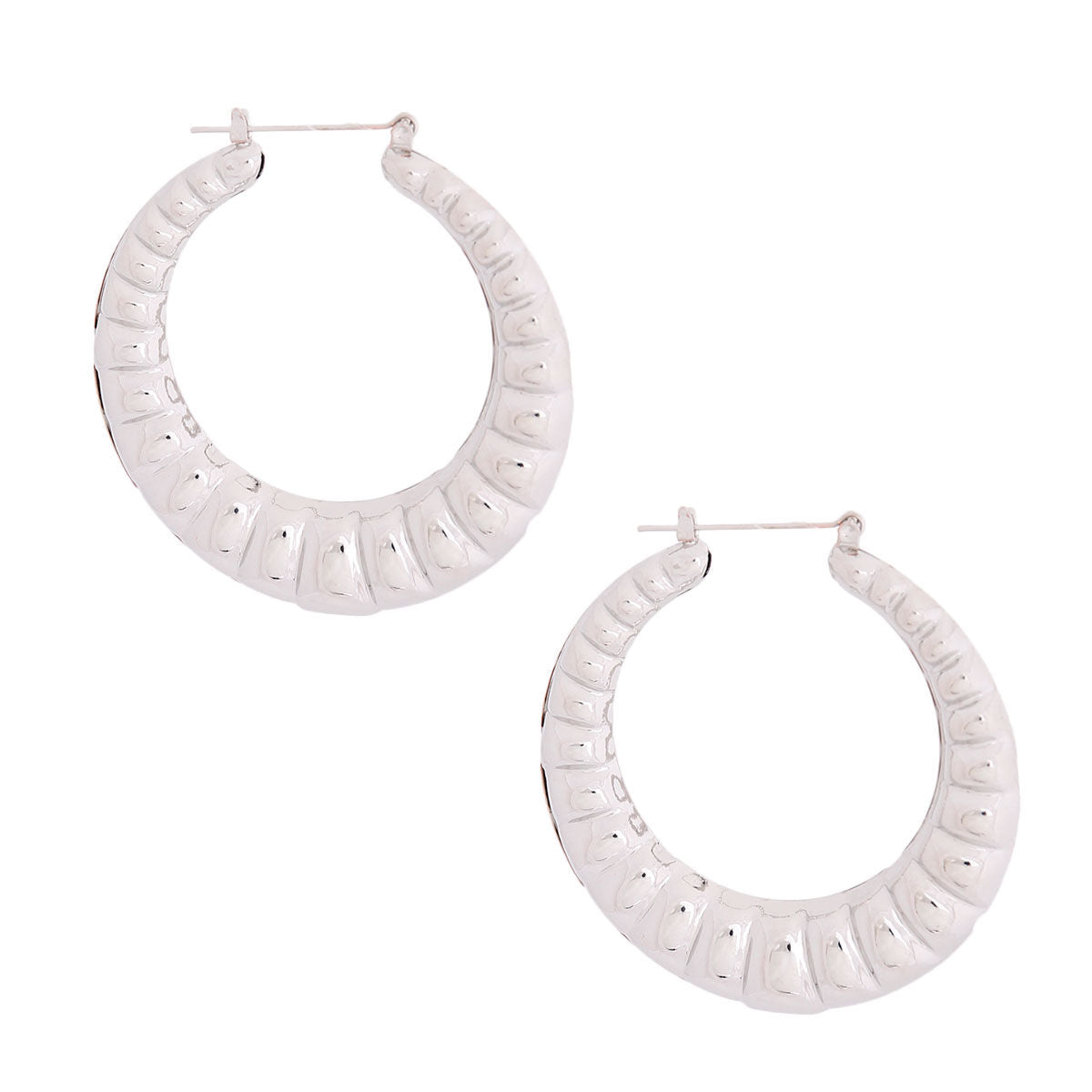 Silver Ribbed Hollow Hoops