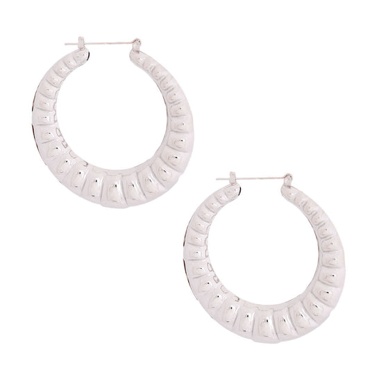 Silver Ribbed Hollow Hoops