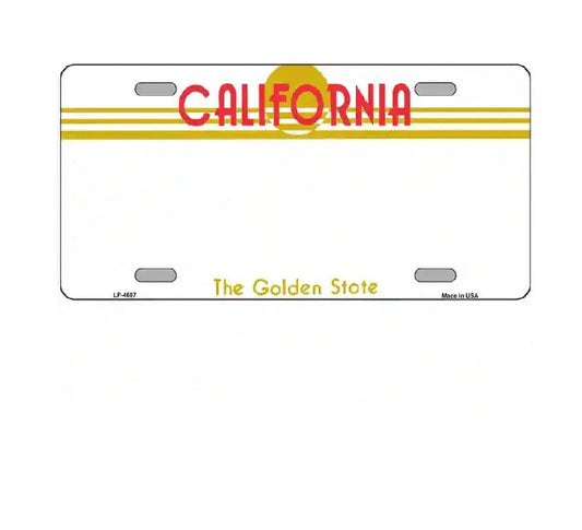 California license plate with 'The Golden State' text on a white background
