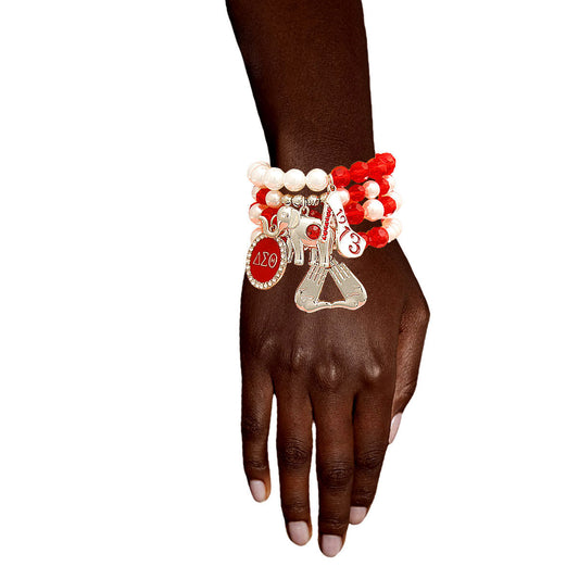 Red White Bead DST Bracelets|Stretch to Fit