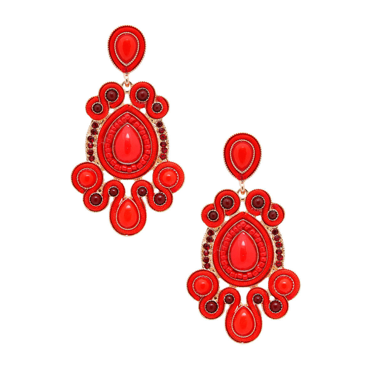 Gold and Red Soutache Earrings