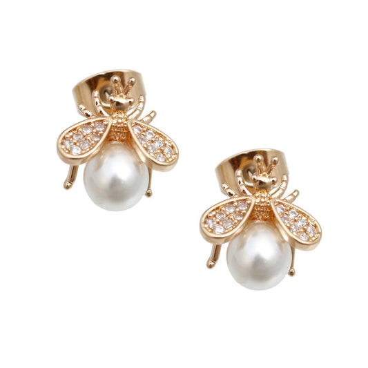 Gold Plated CZ Cute Bee Studs