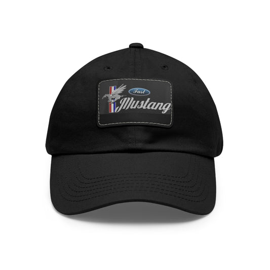 Fast Mustang Black Hat with Black Leather Patch