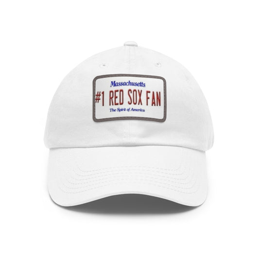 White #1 Red Sox Fan Baseball Cap with Rectangular Leather Patch