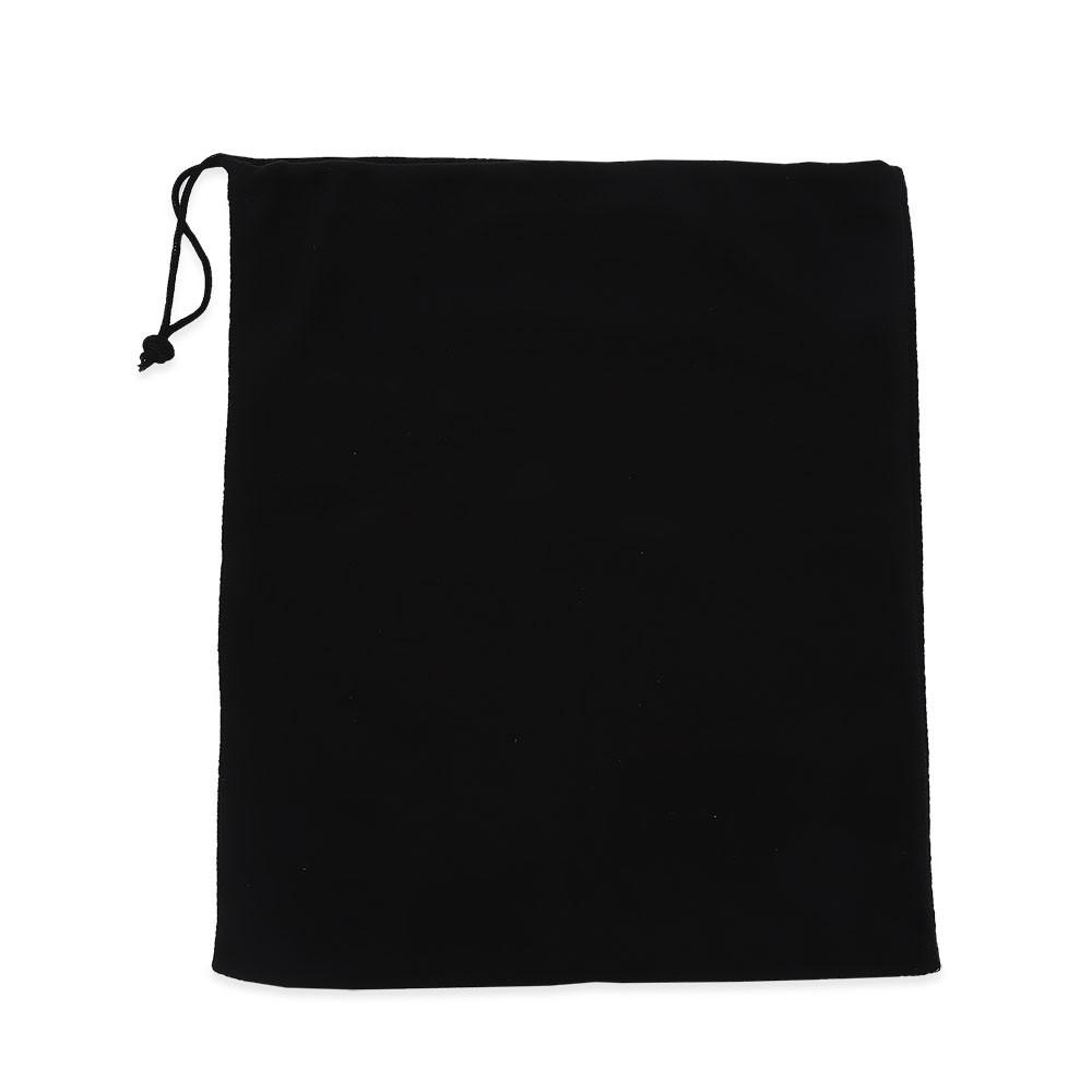 Black drawstring bag on a white background