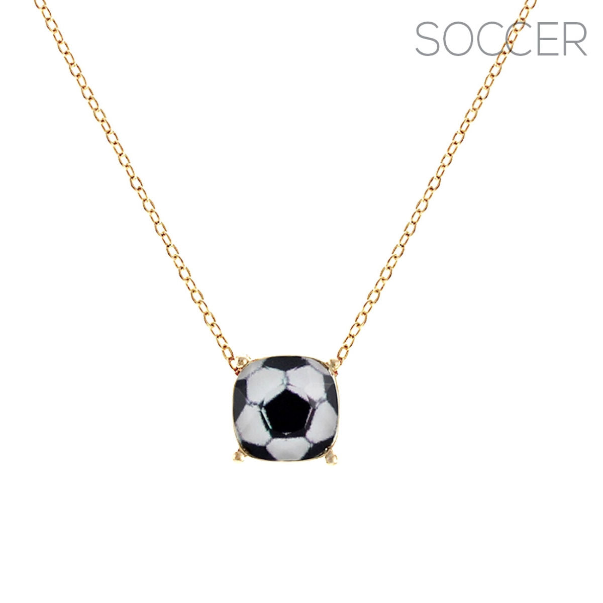 Gold Soccer Cushion Cut Necklace