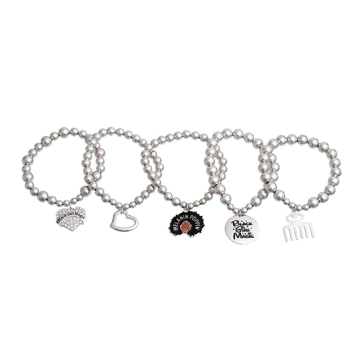 Silver Ball Bead Black Girl Magic Charm Bracelets